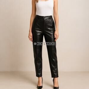 High Rise Faux Leather Tapered Pants Straight Leg Zip Fly Ankle Length Size L